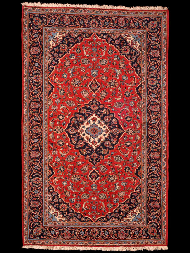 Punainen käsinsolmittu Keshan-villamatto, 251 × 151 cm