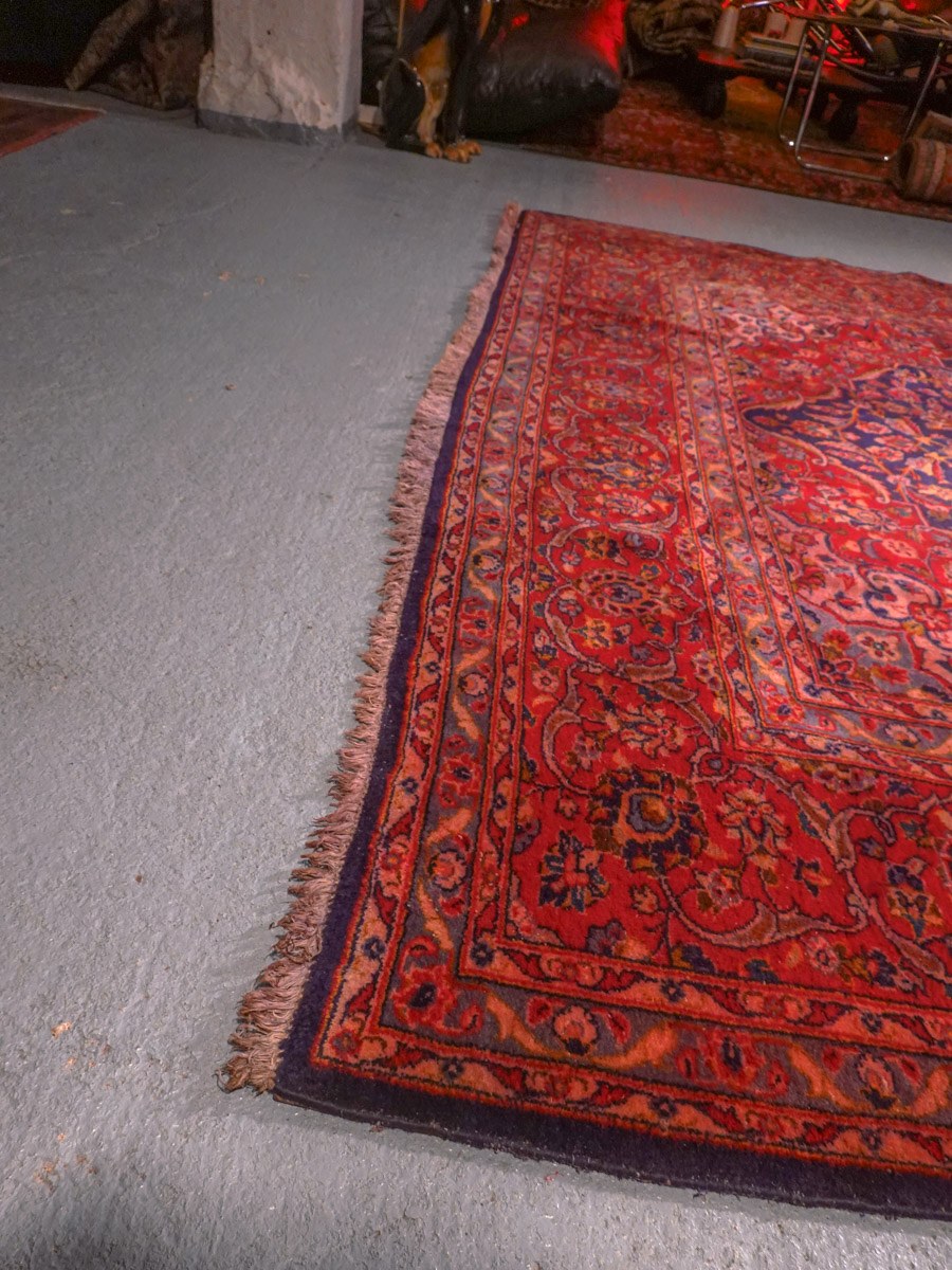 Punainen käsinsolmittu Keshan-villamatto, 355 × 239 cm