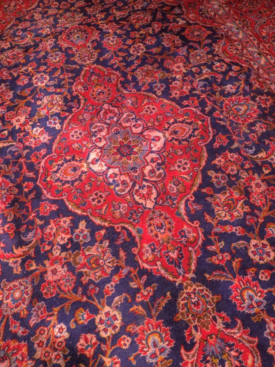Punainen käsinsolmittu Keshan-villamatto, 355 × 239 cm