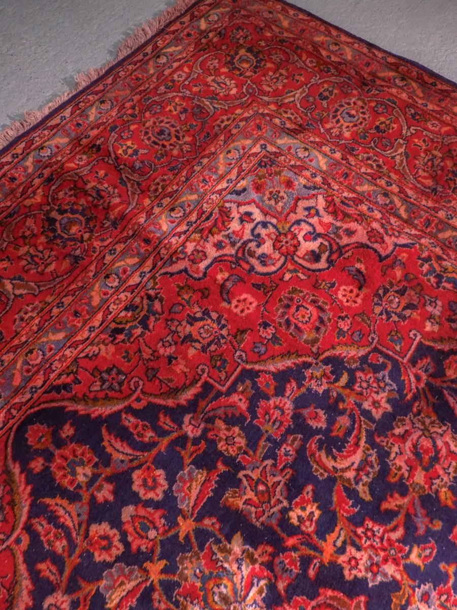 Punainen käsinsolmittu Keshan-villamatto, 355 × 239 cm
