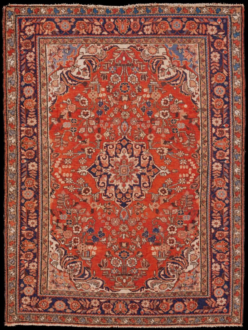 Punainen käsinsolmittu Lilihan-villamatto, 207 × 158 cm