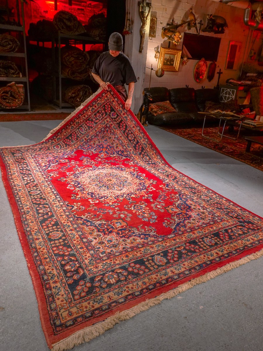 Punainen käsinsolmittu Meshed-villamatto, 308 × 202 cm