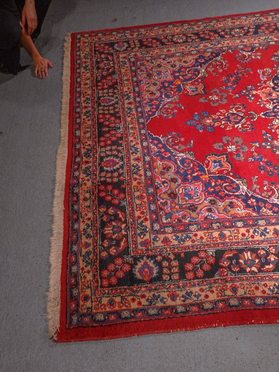 Punainen käsinsolmittu Meshed-villamatto, 308 × 202 cm