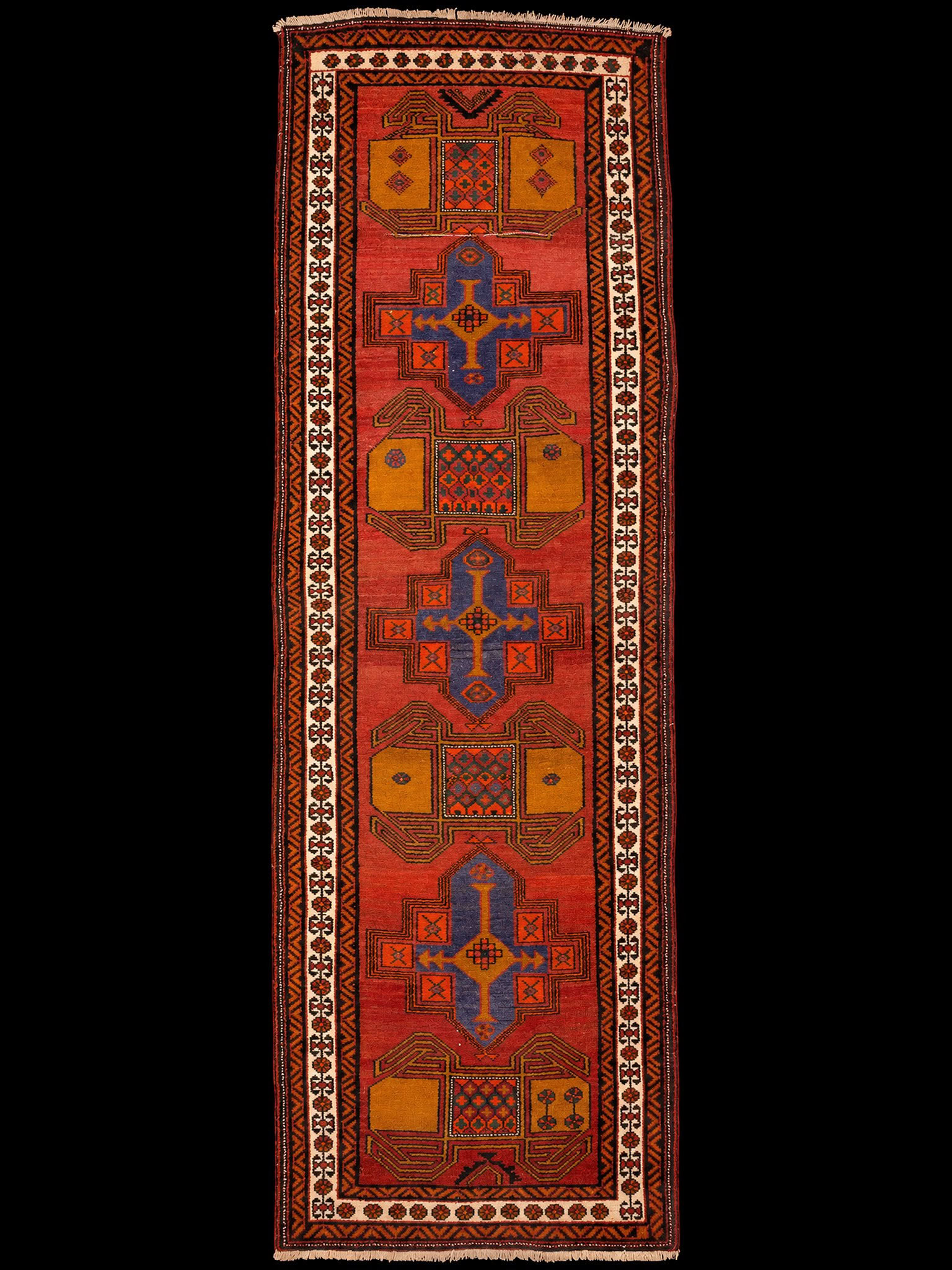 Punainen käsinsolmittu Meshkin-villamatto, 308 × 109 cm