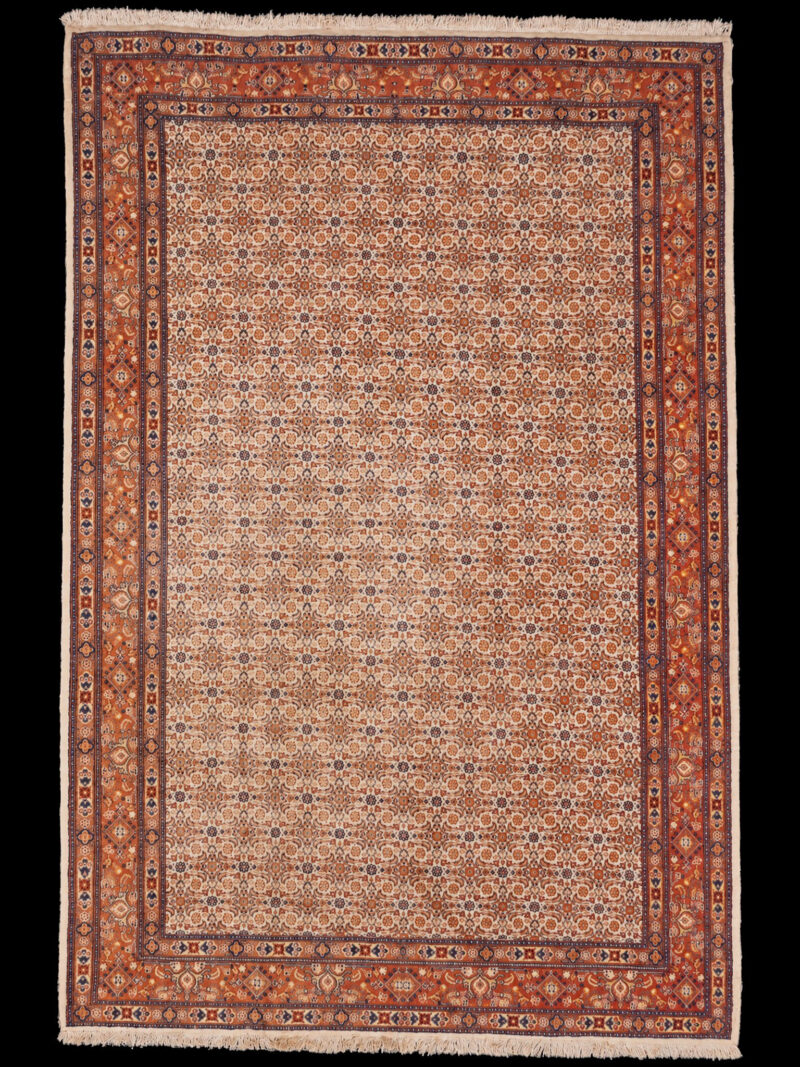 Vaalea käsinsolmittu Moud-villamatto, 300 × 196 cm