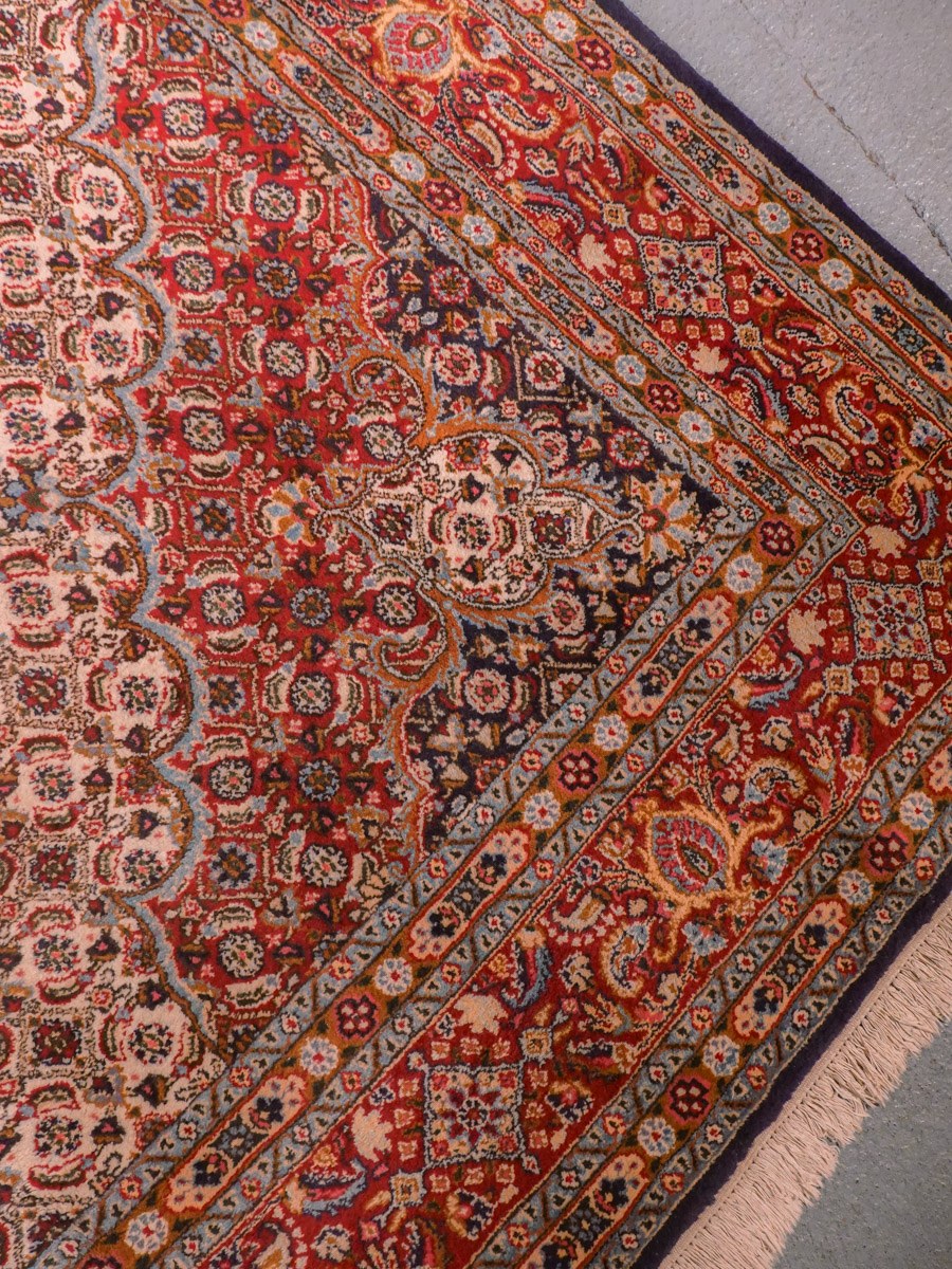 Vaalea käsinsolmittu Moud-villamatto, 383 × 243 cm