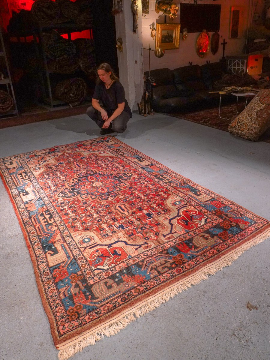 Punainen käsinsolmittu Nahavand-villamatto, 271 × 155 cm