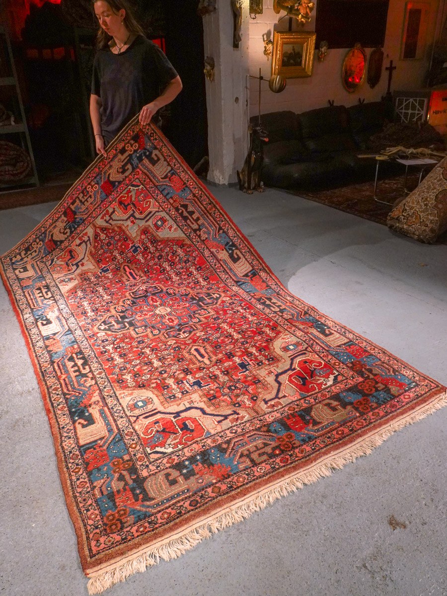 Punainen käsinsolmittu Nahavand-villamatto, 271 × 155 cm