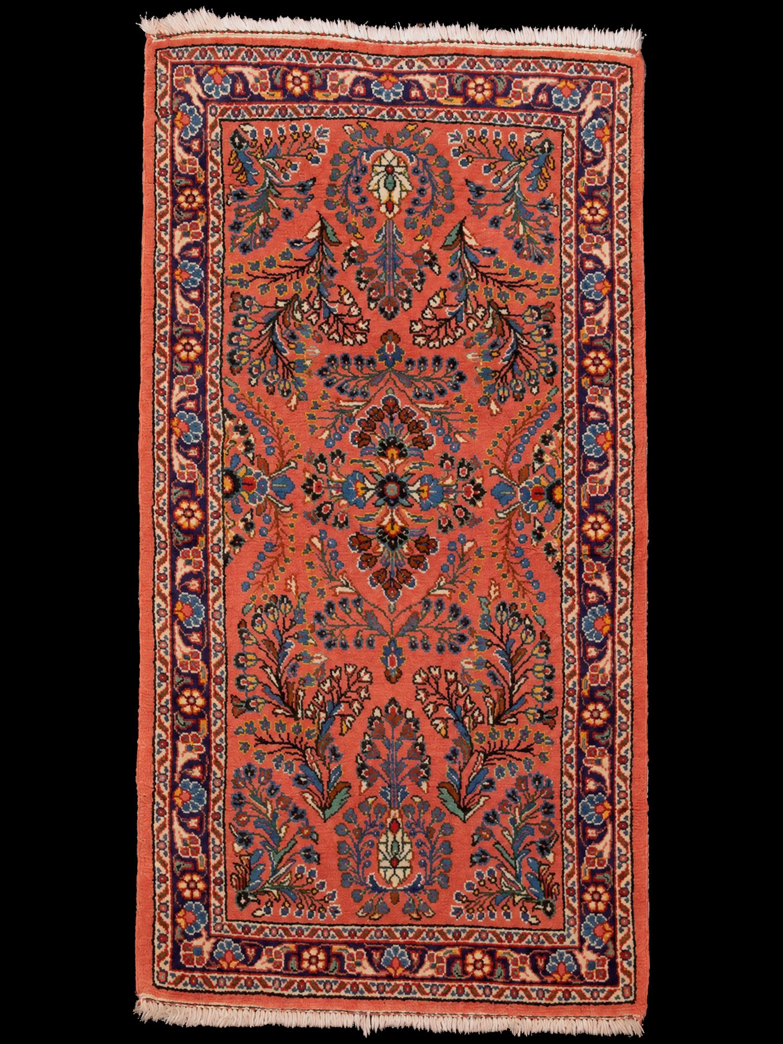 Punainen käsinsolmittu Sarouk-villamatto, 131 × 68 cm