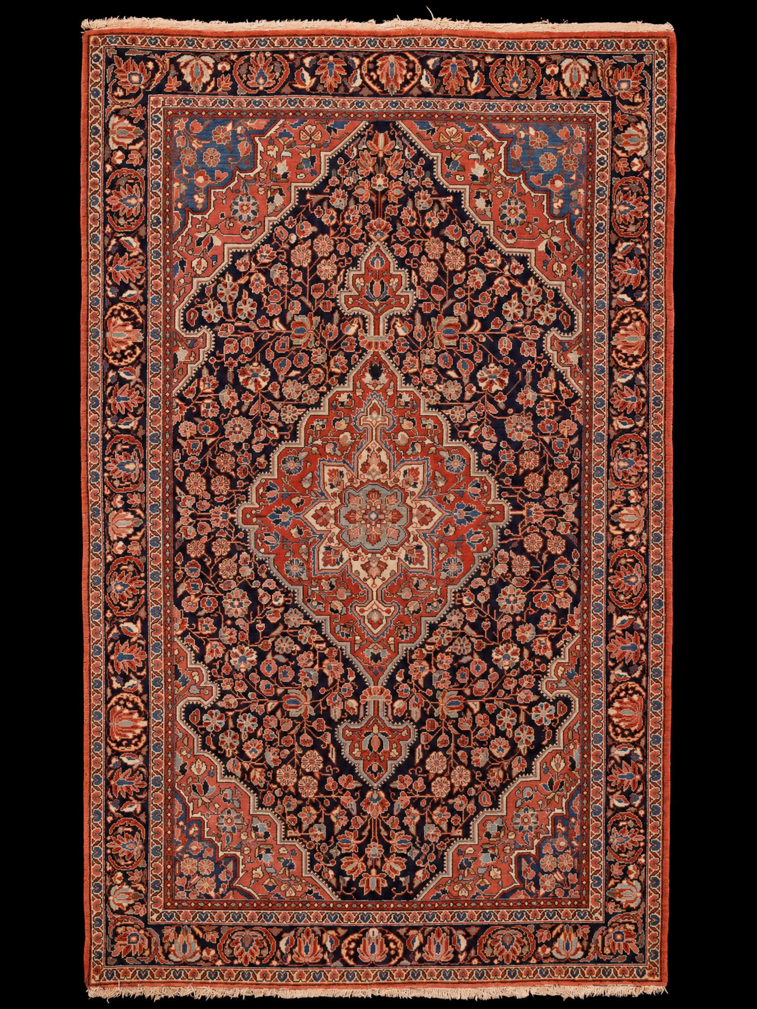 Punainen käsinsolmittu Sarouk-villamatto, 218 × 132 cm