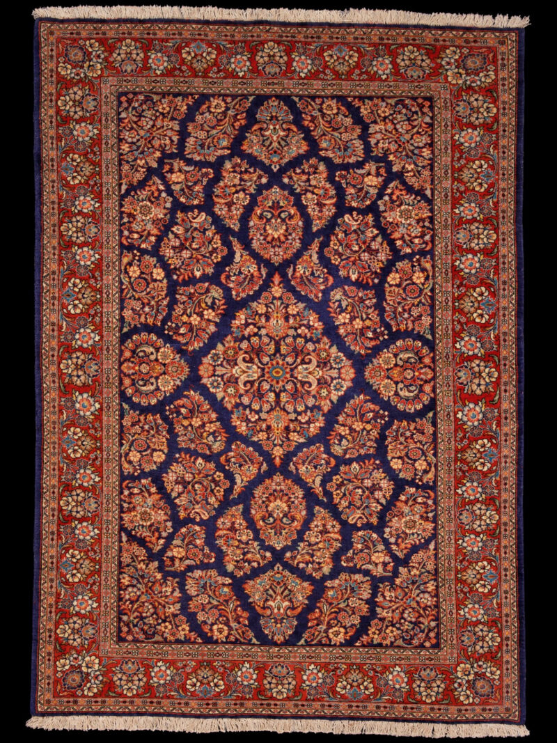 Punainen käsinsolmittu Sarouk-villamatto, 244 × 162 cm