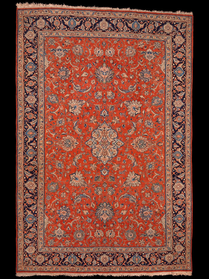 Punainen käsinsolmittu Sarouk-villamatto, 328 × 220 cm