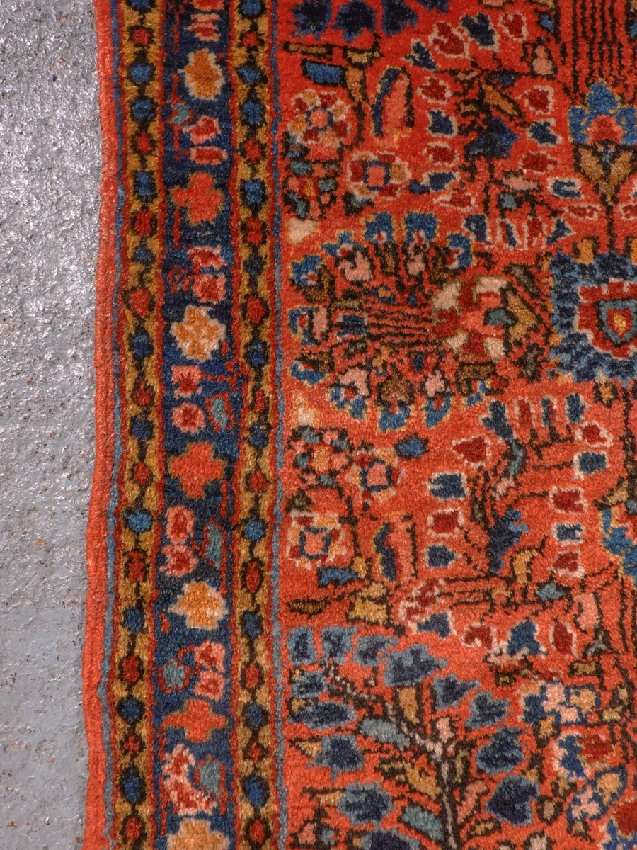 Punainen käsinsolmittu Sarouk-villamatto, 90 × 59 cm