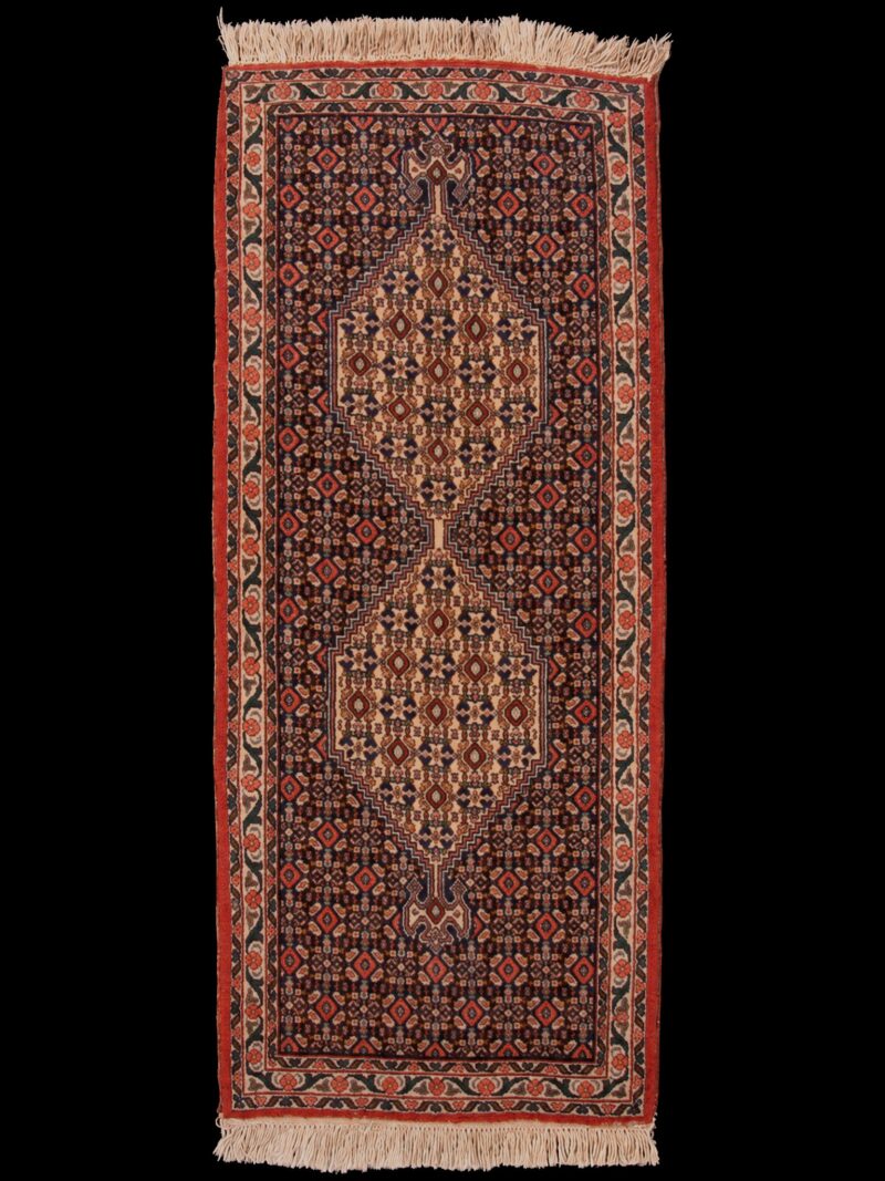 Punainen käsinsolmittu Senneh-villamatto, 124 × 55 cm