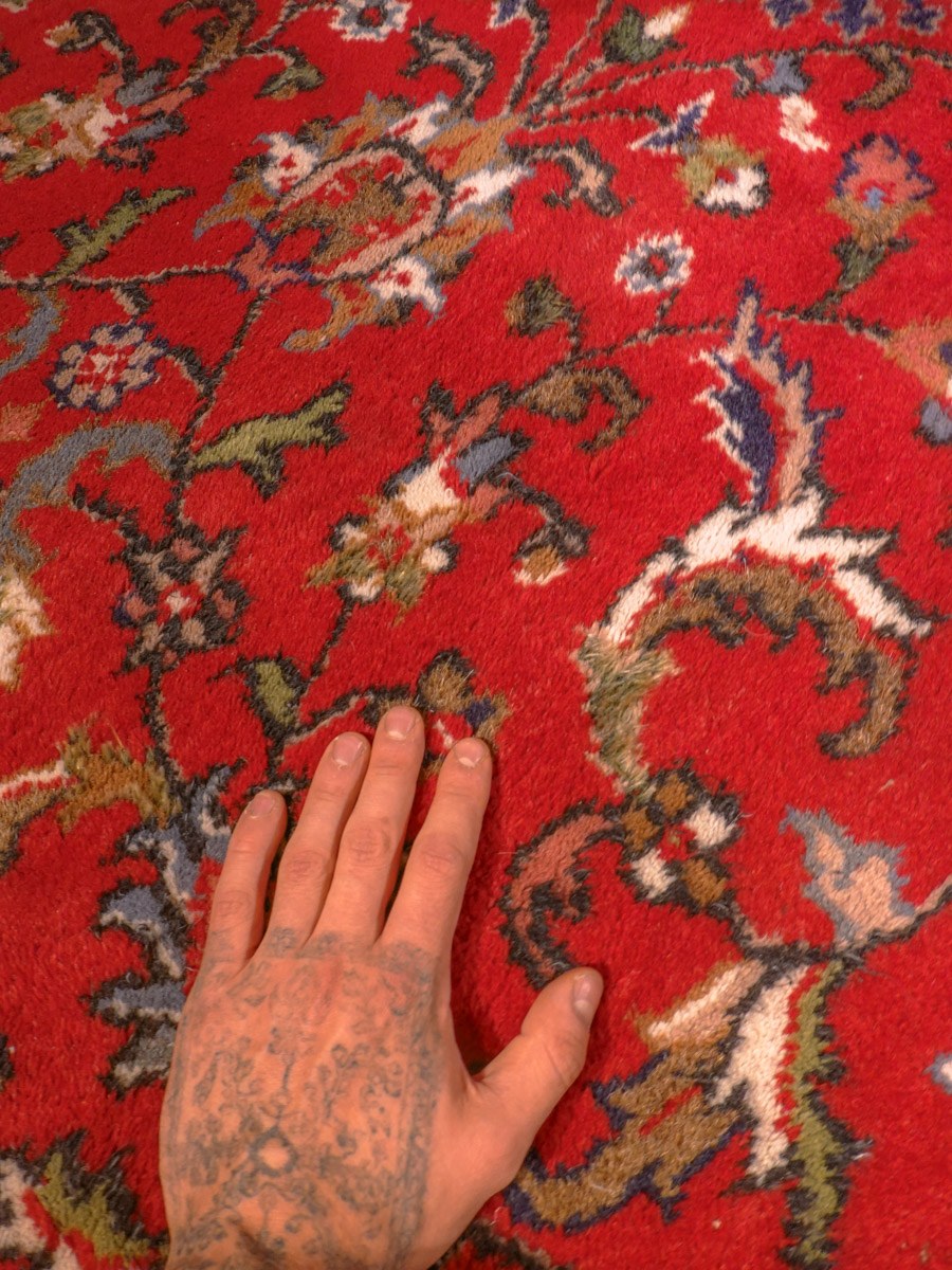 Punainen käsinsolmittu Tabriz-villamatto, 240 × 239 cm