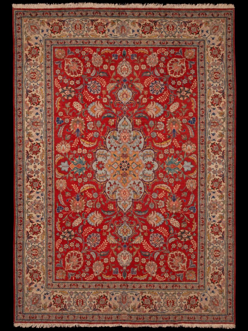 Punainen käsinsolmittu Tabriz-villamatto, 300 × 205 cm