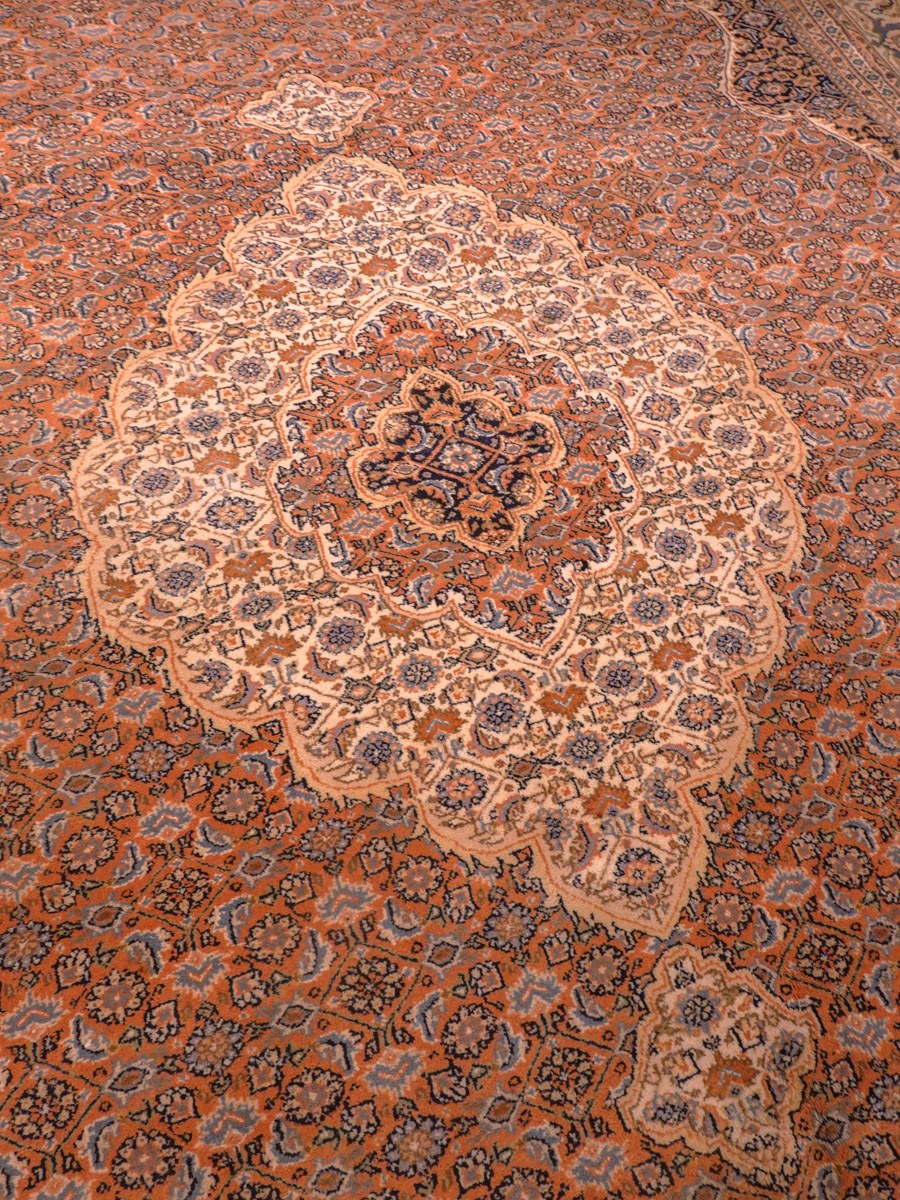 Maanläheinen käsinsolmittu Tabriz-villamatto, 344 × 235 cm